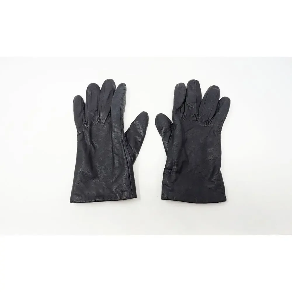 Vintage Aris Black Leather Fleece Lined Gloves Women's Size 8